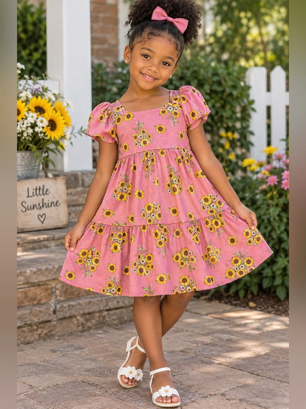 The Children's Place Rose Pink Sunflower Tiered Dress